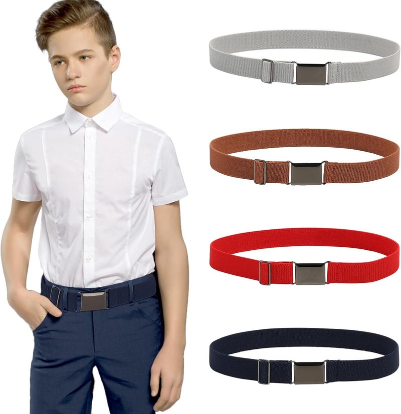 Kajeer Kids Belts 2 Pack for Boys Girls Elastic,Adjustable Silver Square Buckle Boy Toddler Belt for School Uniforms Causal - Image 1